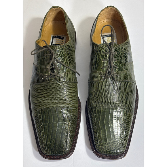 EUC David Eden Stan Genuine Crocodile Olive Green Square Toe Dress Shoe Size 10 main image 6